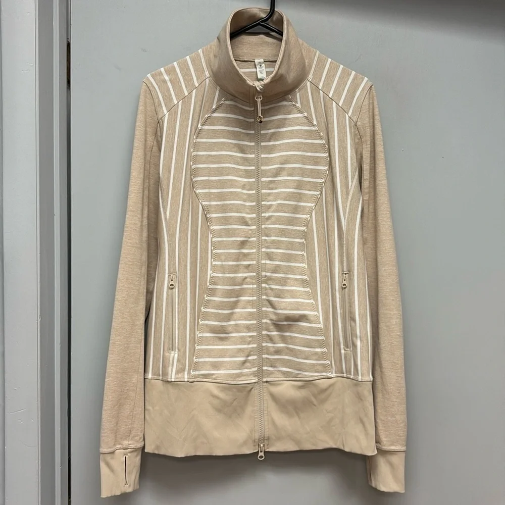 Lululemon Nice Asana Jacket -Deauville Stripe Heathered Cashew/White Size 10